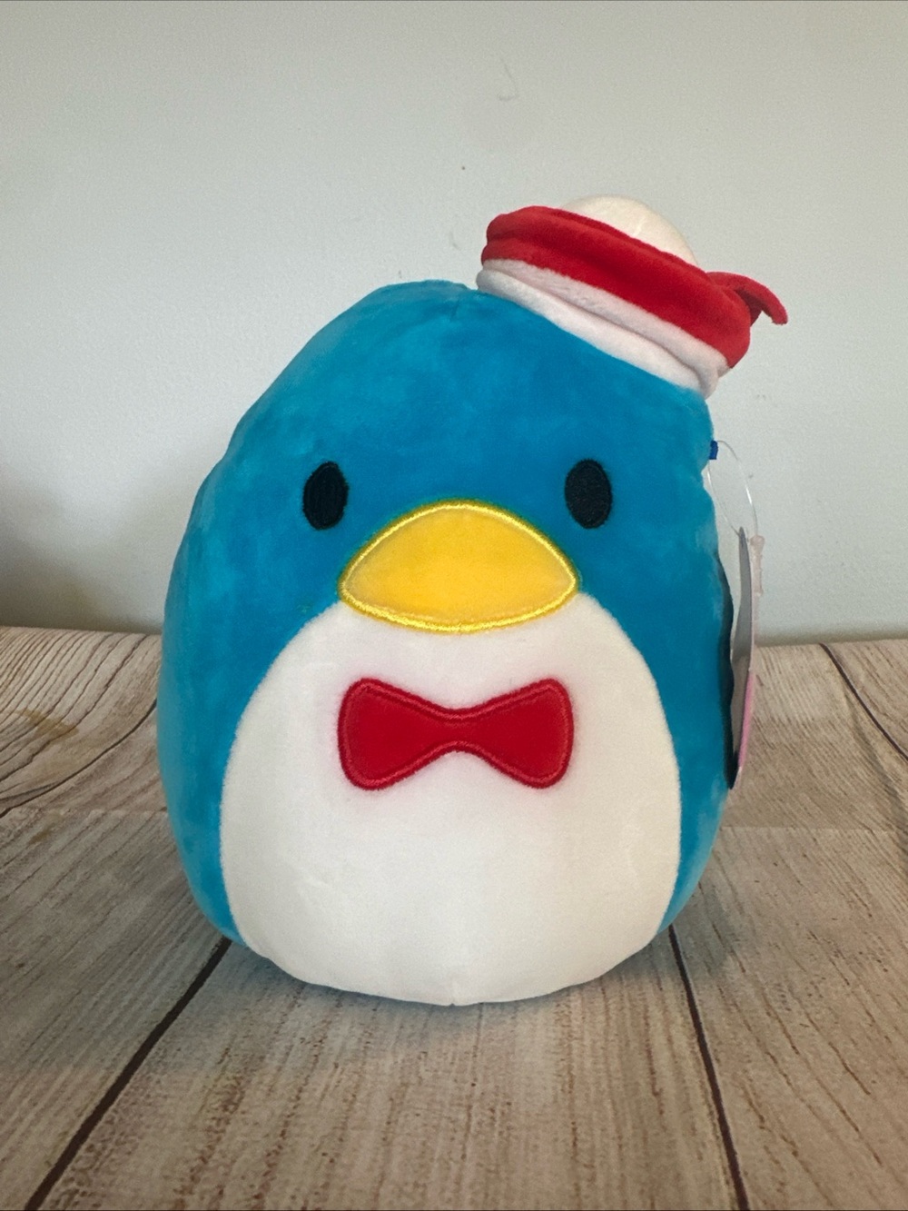 Blue Plush Penguin Pet Toy with Red Bow and Yellow Beak Squishmallow tuxedo Sam